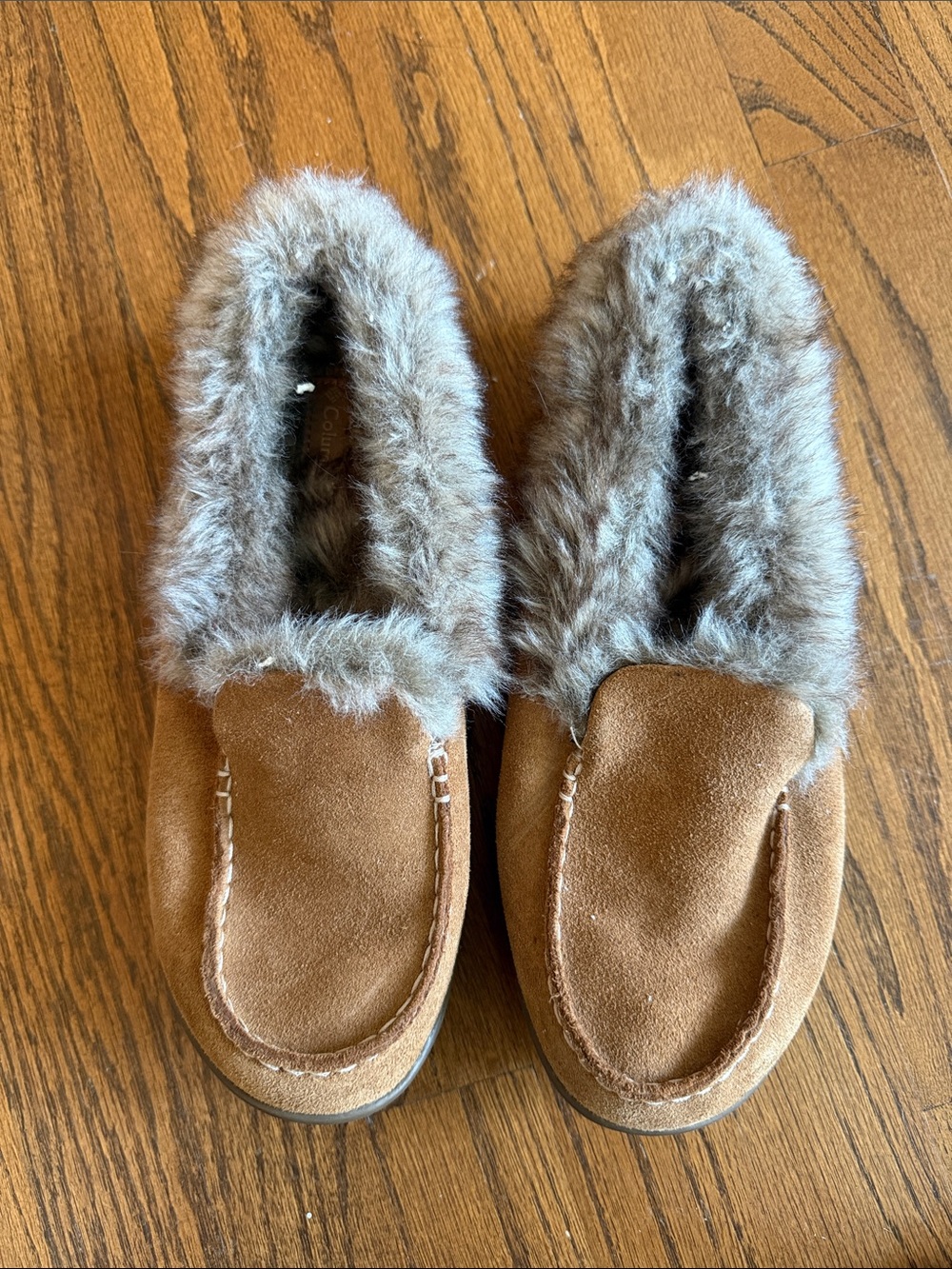 Columbia Brown Suede Faux Fur Moccasin Slippers Size 8